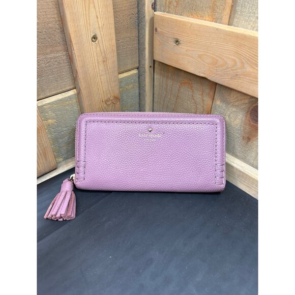 KATE SPADE Pebbled Leather Zip Around Wallet In Lilac Purple With Tassel Gold Ha - Picture 1 of 10